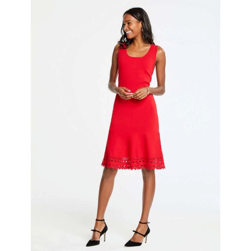 ANN TAYLOR LASER CUT FLOUNCE SWEATER DRESS SIZE SMALL PETITE